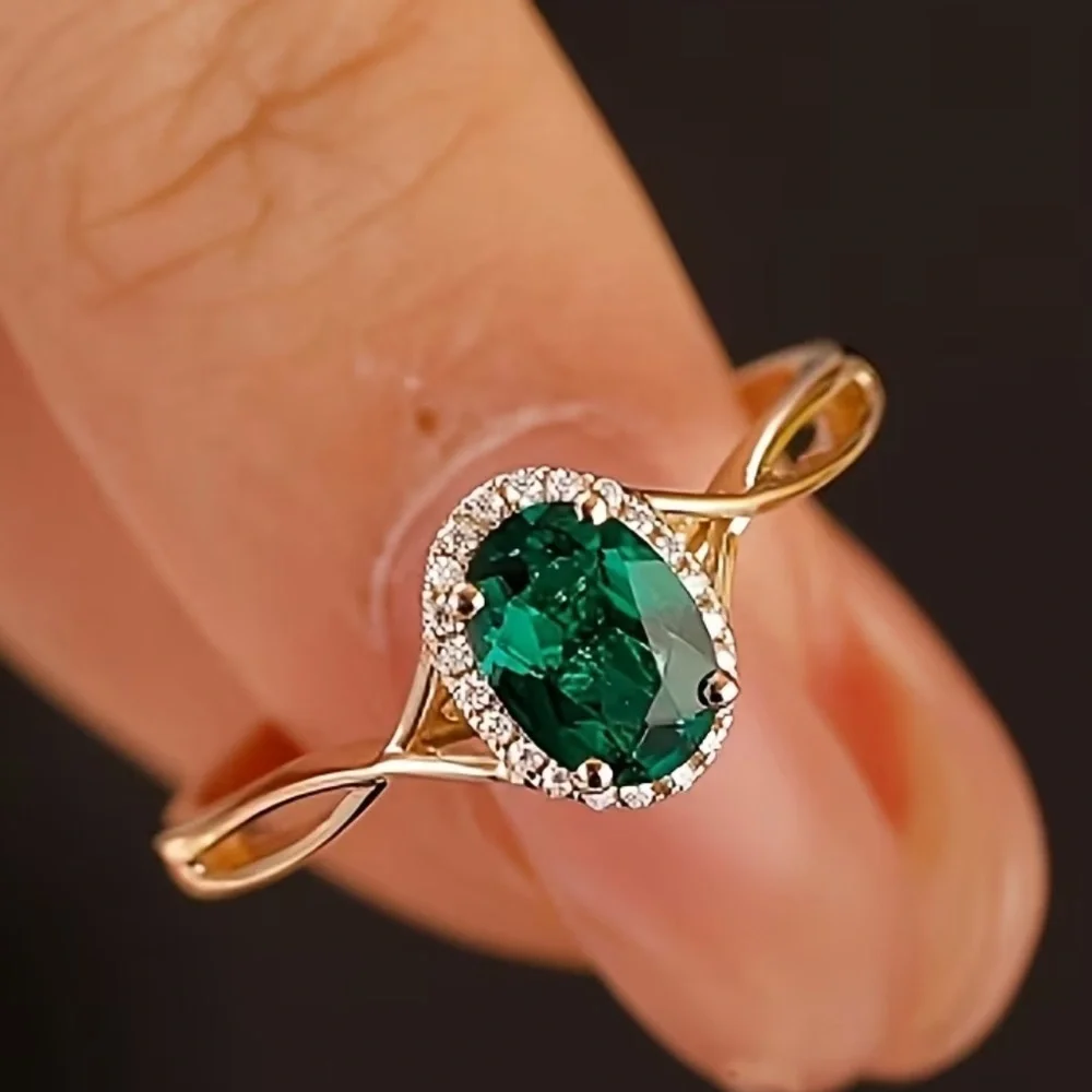 Gold and Emerald Gemstone Ring - NEW - SIZE 6, 7, 8, or 9 Available